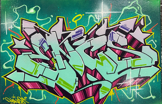 Œuvre original 
Technique mixte bombe aérosol feutre acrylique 
Vernis ultra braillant 
Livre avec stickers et goodies 
Option sketch offert par message 